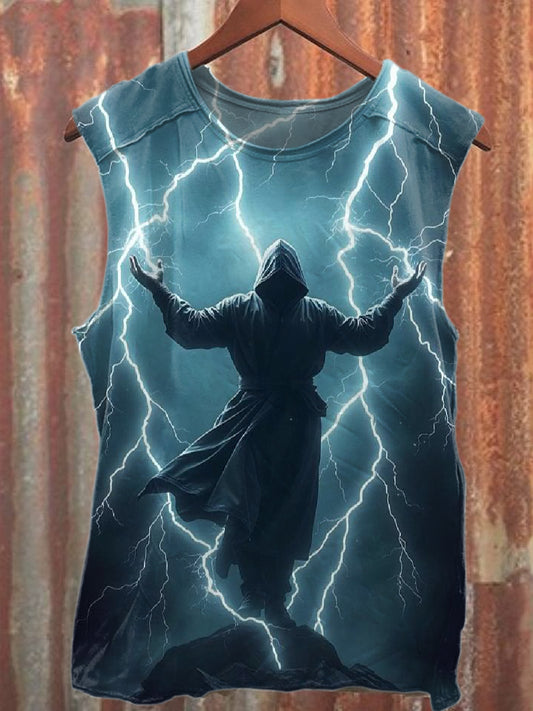 Vintage Wizard Print Casual Cotton Tank Top