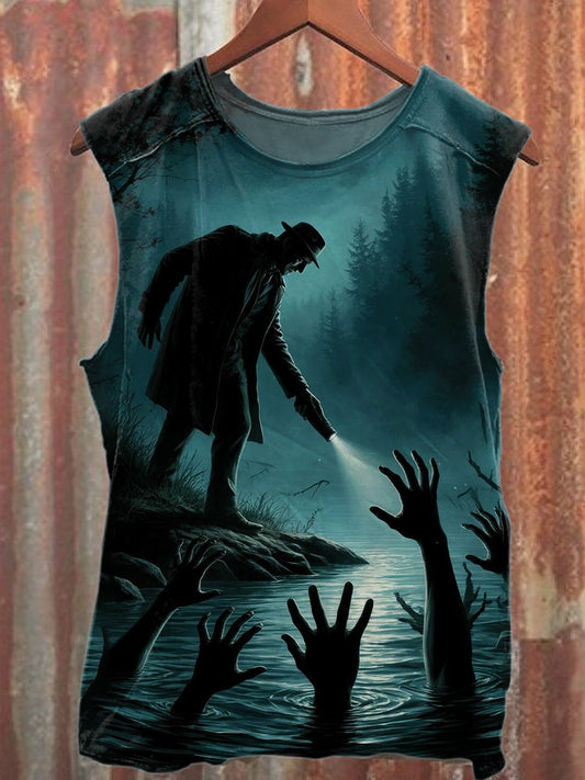 Vintage Secret Service Print Casual Cotton Tank Top