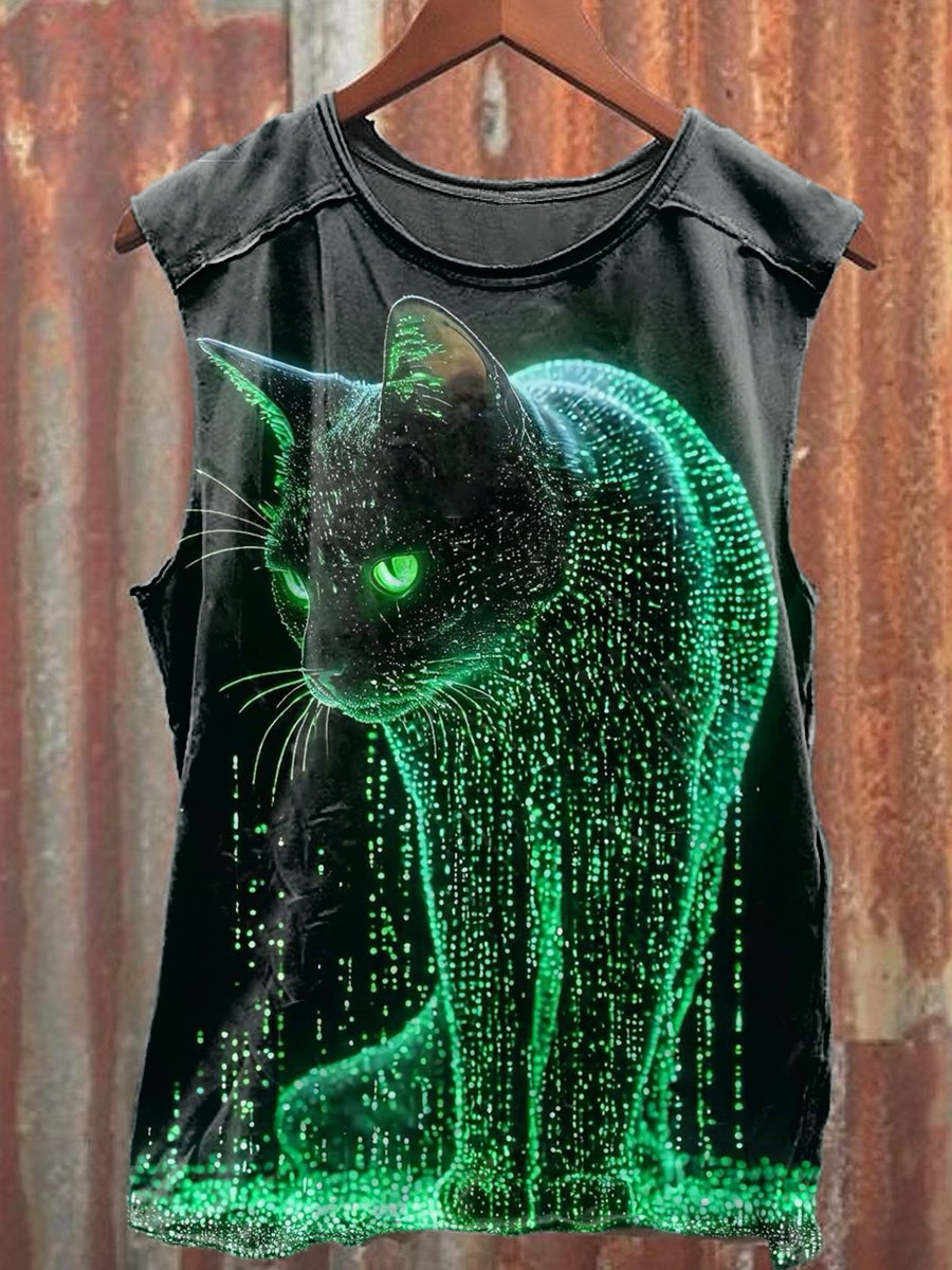 Men's Casual Digital Cat Printed Tank Top