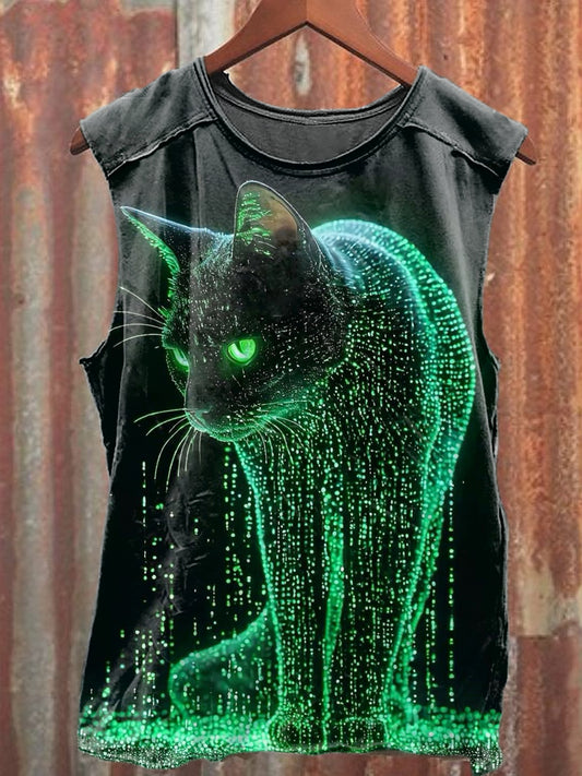 Men's Casual Digital Cat Printed Tank Top