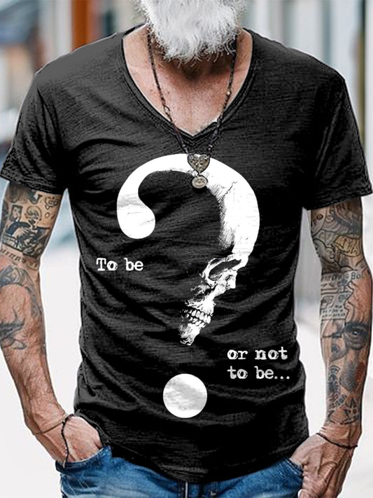 Funny Skull Printed Vintage Fashion Loose V-Neck Short Sleeve T-Shirt