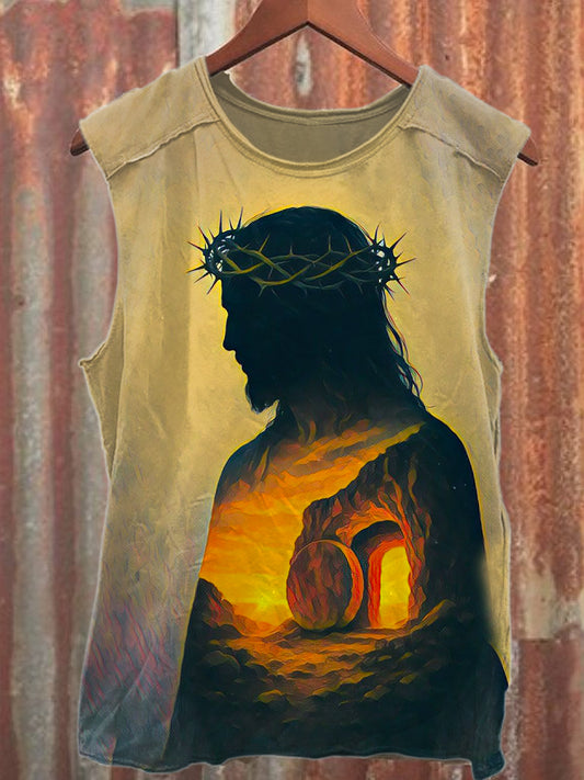 Vintage Jesus Graffiti Print Casual Cotton Tank Top