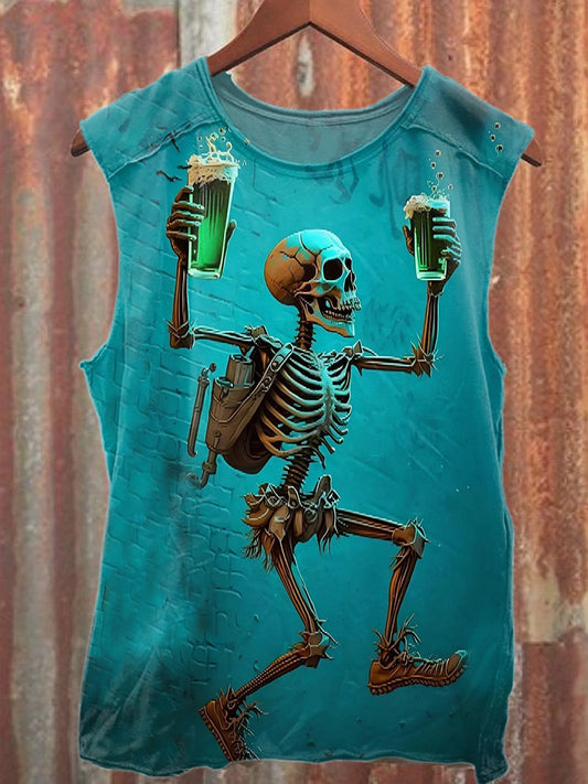 Vintage Skull Print Casual Cotton Tank Top
