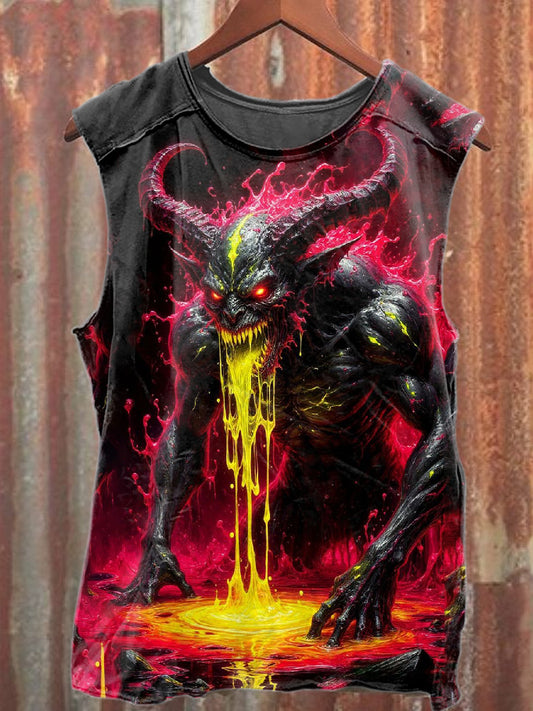 Retro Bull King Graffiti Print Casual Cotton Tank Top