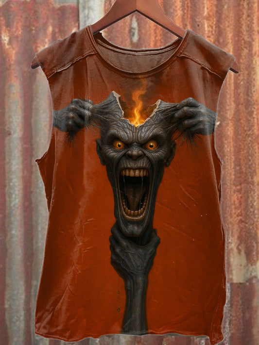 Retro Horror Illustration Printed Casual Cotton Tank Top