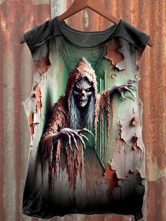 Vintage Skull and the Dead Print Casual Cotton Tank Top