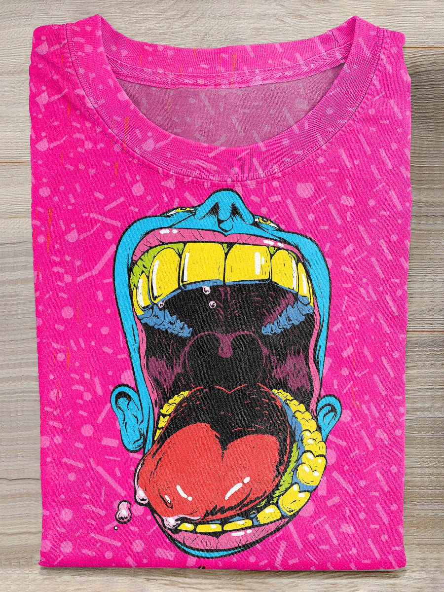 Graffiti Mouth Print Casual Cotton T-shirt