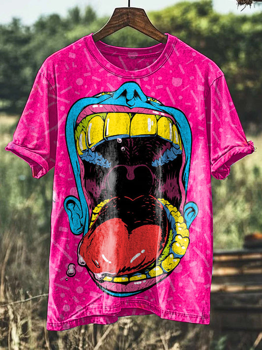 Graffiti Mouth Print Casual Cotton T-shirt