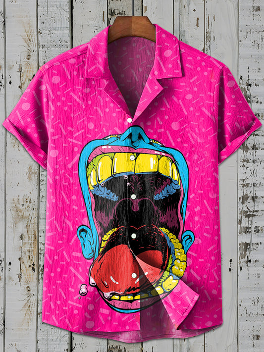 Graffiti Pattern Mouth Casual Shirt