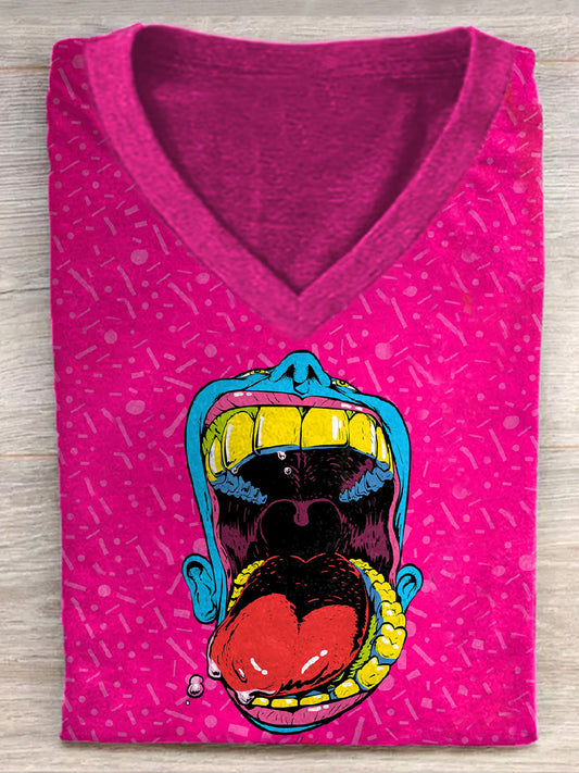 Graffiti Mouth Print Casual Cotton T-shirt