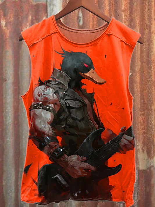 Retro Punk Duck Print Casual Cotton Tank Top