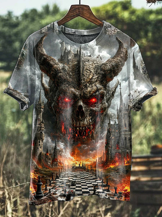 Graffiti Monster Print Casual Cotton T-Shirt