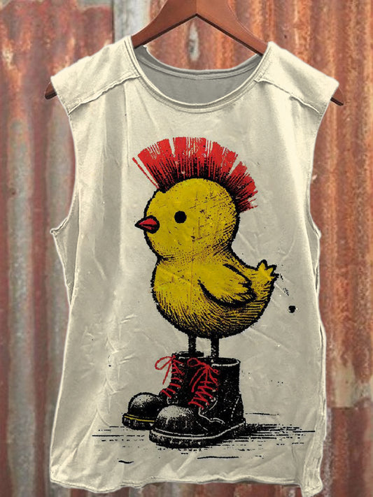 Retro Punk Chicken Print Casual Cotton Tank Top