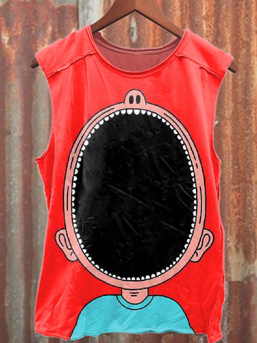 Graffiti Mouth Print Casual Cotton Tank Top