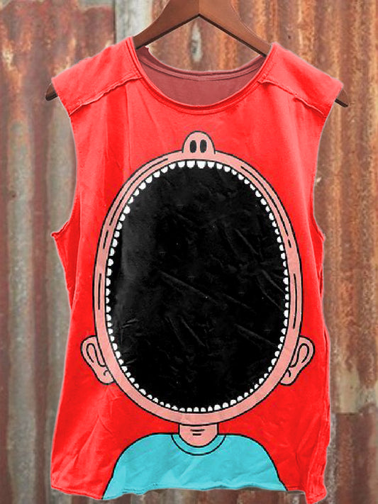 Graffiti Mouth Print Casual Cotton Tank Top