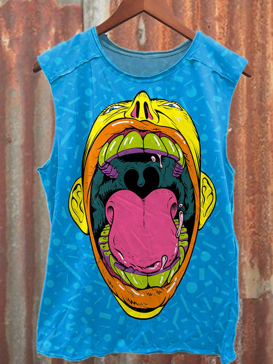 Graffiti Mouth Print Casual Cotton Tank Top
