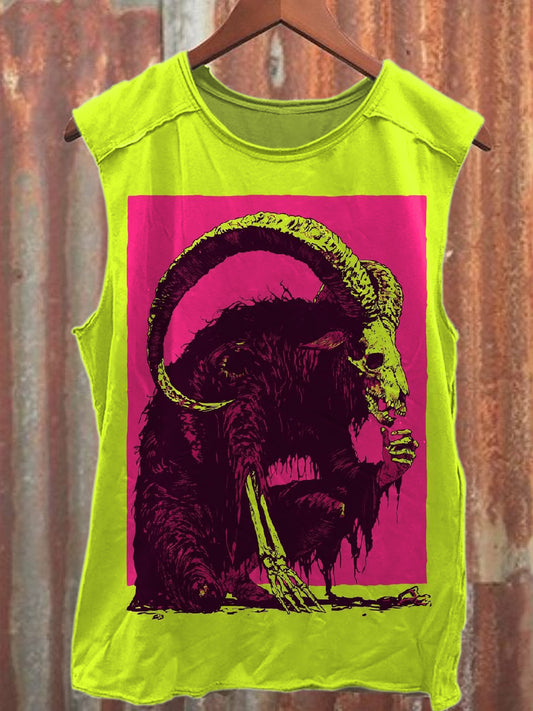 Vintage Graffiti Goat Print Casual Cotton Tank Top