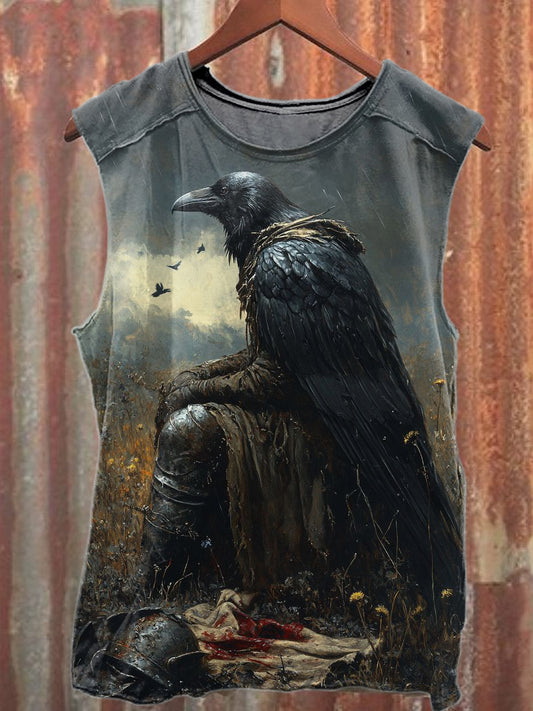 Retro Black Horse Printed Casual Cotton Tank Top