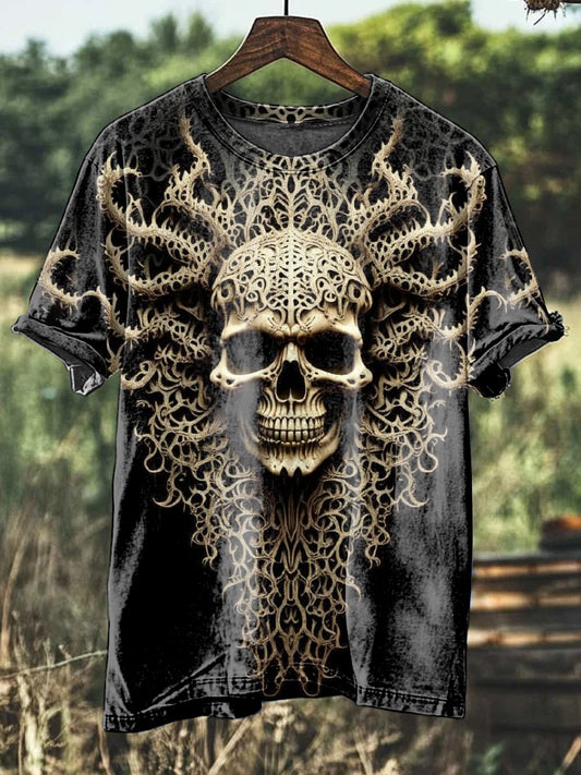 Vintage Skull Totem Print Casual Cotton T-Shirt