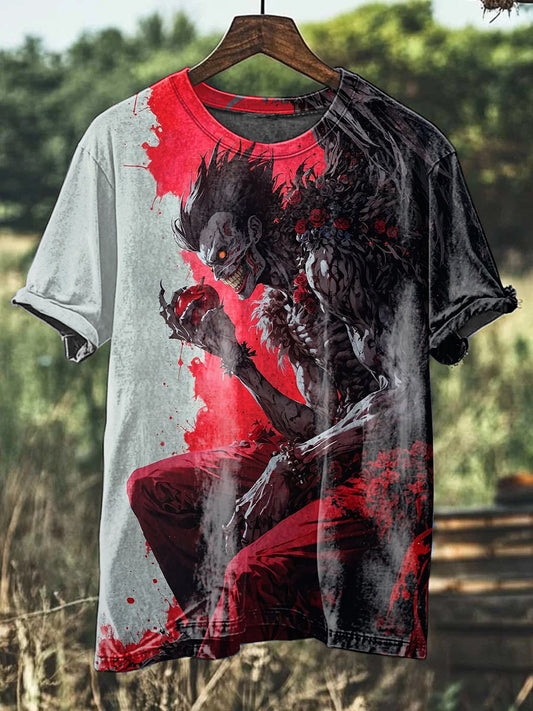 Vintage Apple Monster Print Casual Cotton T-Shirt