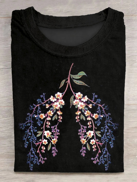 Flower Lung Printed Vintage Fashion Loose Short Sleeve T-Shirt