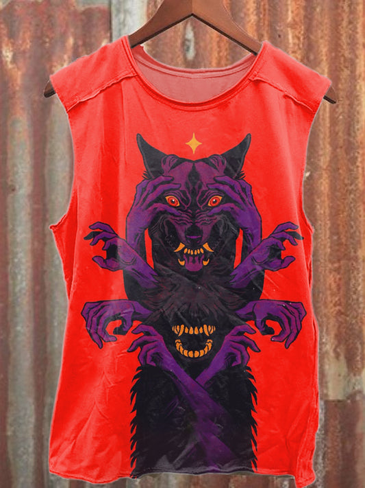 Retro Monster Graffiti Illustration Printed Casual Cotton Tank Top