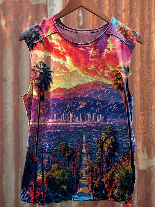 Men's Casual Setting Sun Printed Tank Top