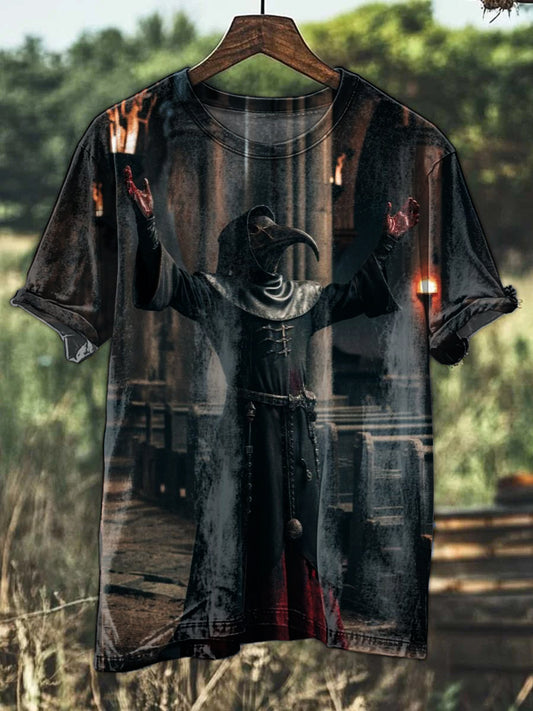 Vintage Witch Doctor Print Casual Cotton T-Shirt