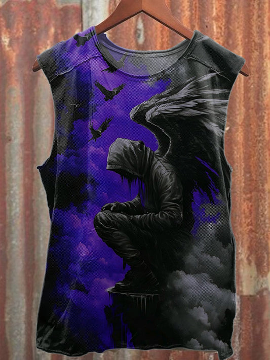 Retro Graffiti Print Casual Cotton Tank Top