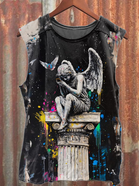 Retro Graffiti Print Casual Cotton Tank Top