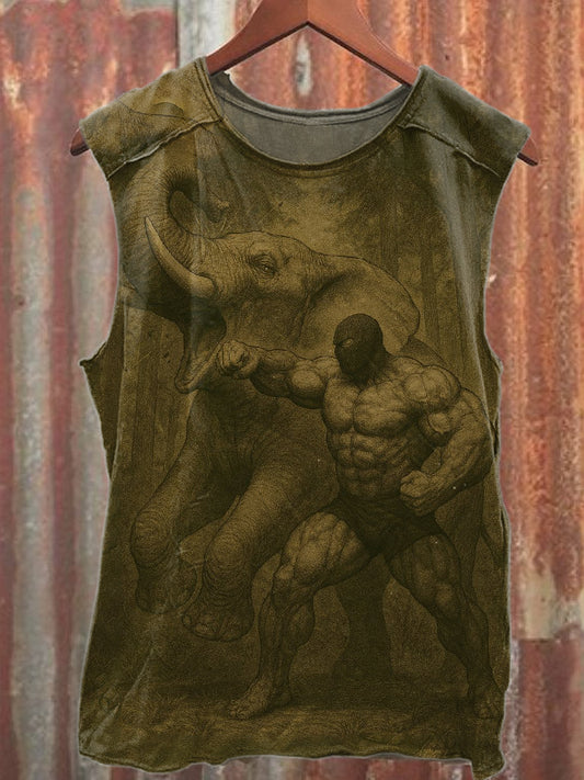 Vintage Samurai Warrior Print Casual Cotton Tank Top