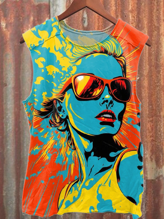 Retro Pop Graffiti Print Casual Cotton Tank Top