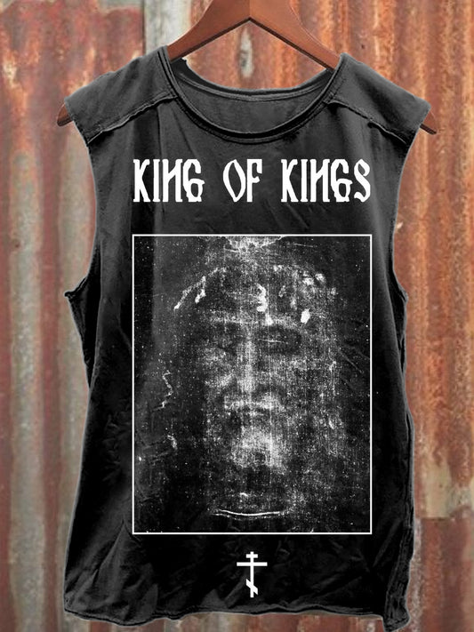 Vintage Jesus Graffiti Print Casual Cotton Tank Top