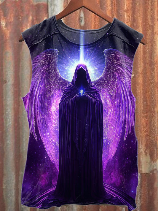 Vintage Wizard Print Casual Cotton Tank Top