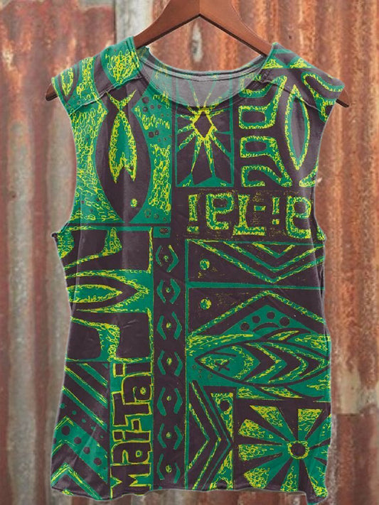 Retro Graffiti Print Casual Cotton Tank Top
