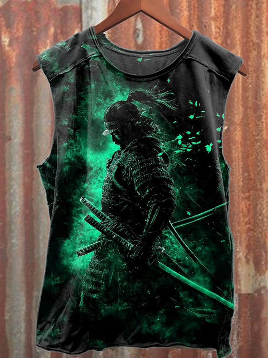 Vintage Samurai Warrior Print Casual Cotton Tank Top