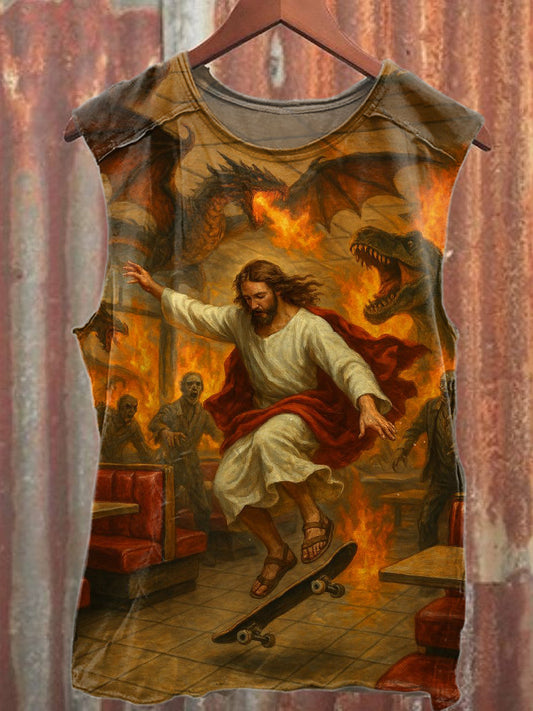 Vintage Jesus Printed Casual Cotton Tank Top