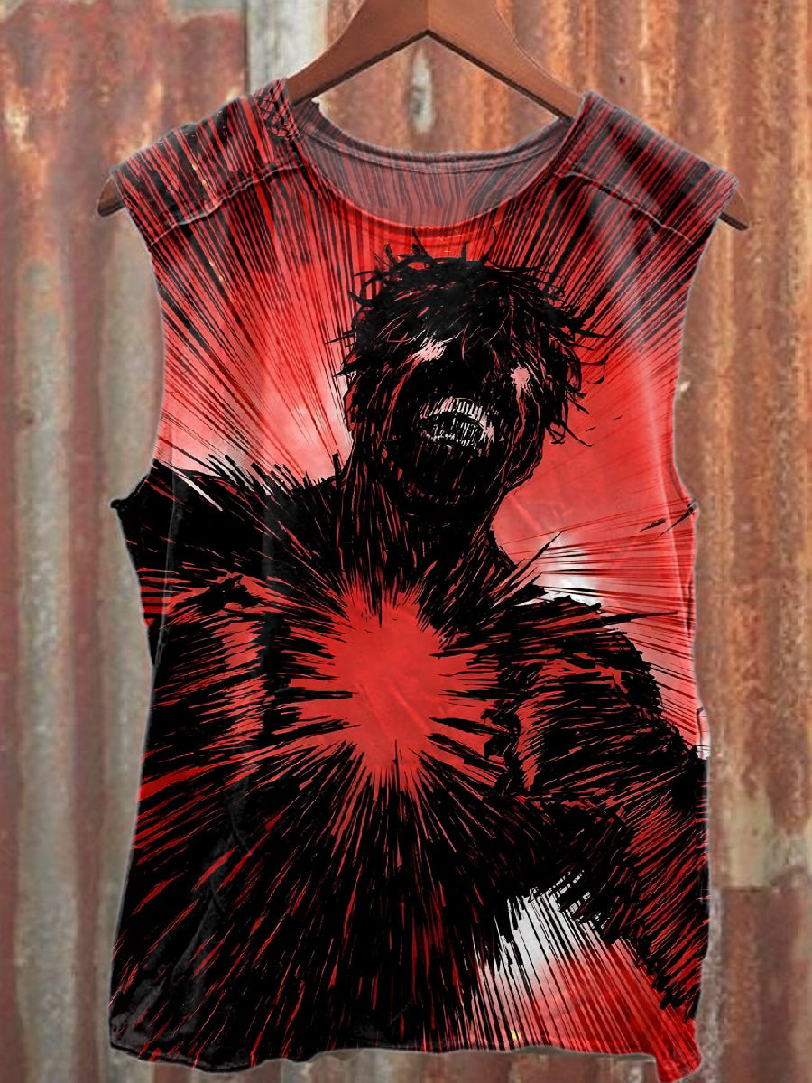 Vintage Samurai Warrior Print Casual Cotton Tank Top