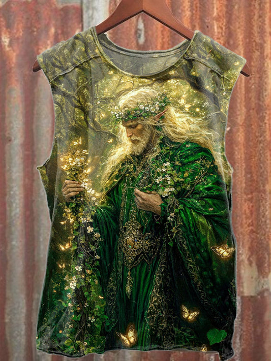 Vintage Forest King Printed Casual Cotton Tank Top