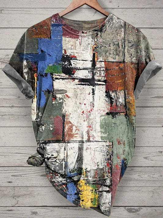 Unisex Abstract Graffiti Printed Vintage Fashion Loose Short Sleeve T-Shirt