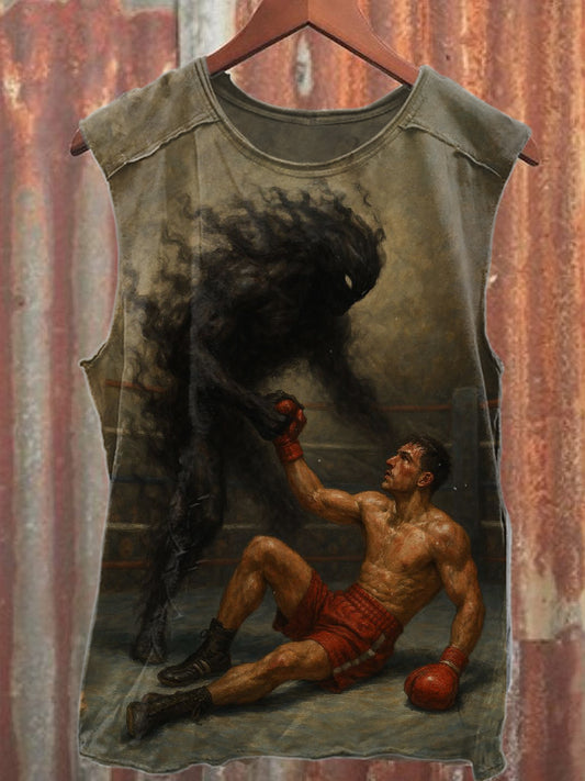 Vintage Boxing Champion Printed Casual Cotton Tank Top