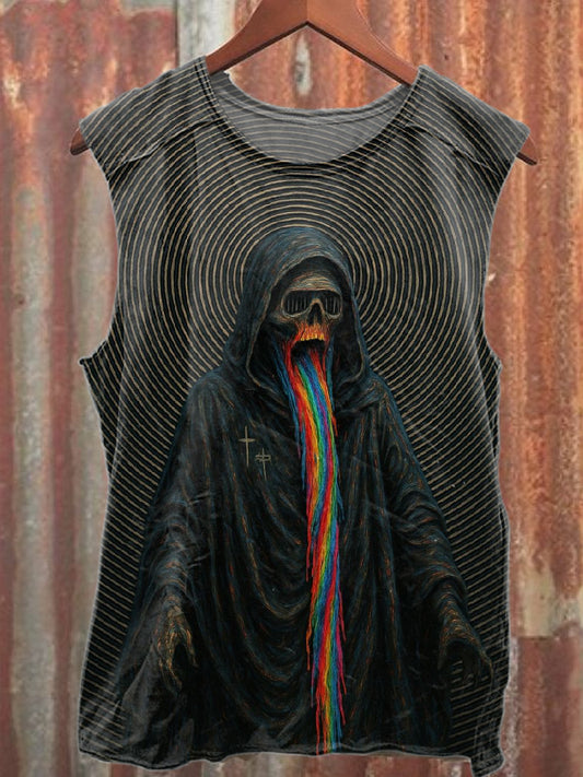 Vintage Rainbow Skull Print Cotton Tank Top