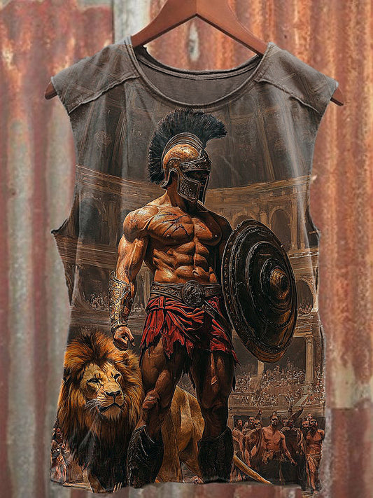 Men's Casual Spartan Warrior Printed Tank Top