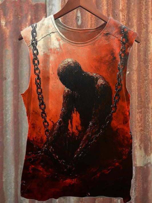 Vintage Horror Shackles Print Cotton Tank Top