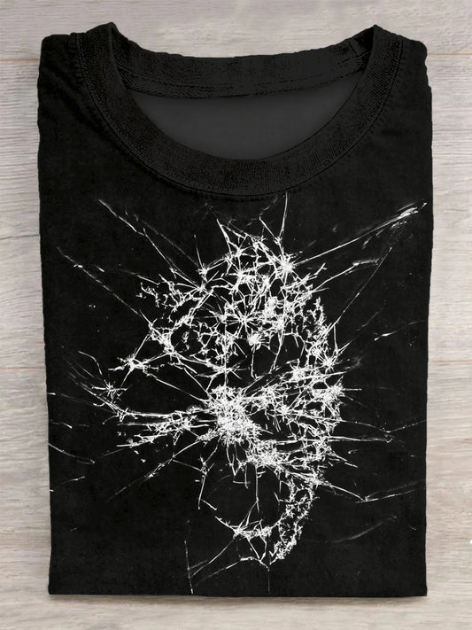 Unisex Broken Glass Printed Vintage Fashion Loose Short Sleeve T-Shirt