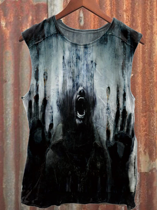 Vintage Horror Graffiti Print Cotton Tank Top