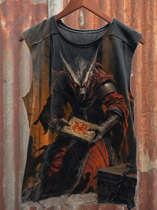 Vintage Dark Scripture Graffiti Print Cotton Tank Top