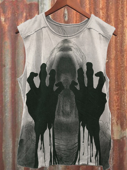 Vintage Horror Graffiti Print Cotton Tank Top