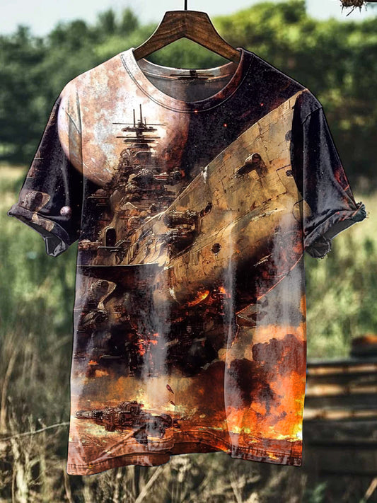 Vintage Illustration Printed Casual Cotton T-Shirt