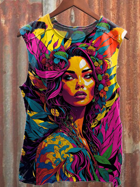 Retro Sexy Beauty Printed Casual Cotton Tank Top